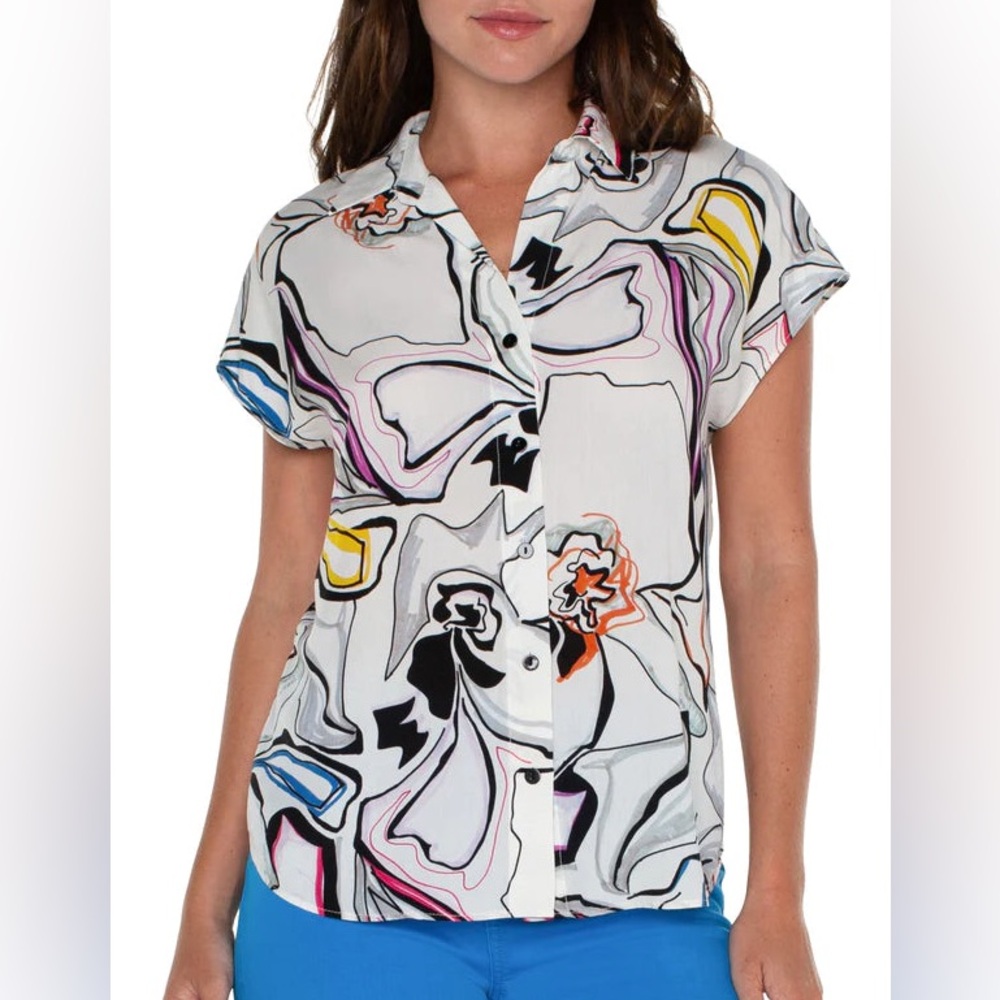 Liverpool Women's Multicolor Abstract Button Down Shirt NWT, Small